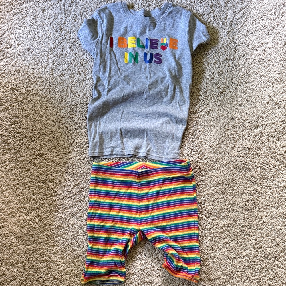 Old Navy Gray Pajama Set with Rainbow Stripes (size 10 youth)